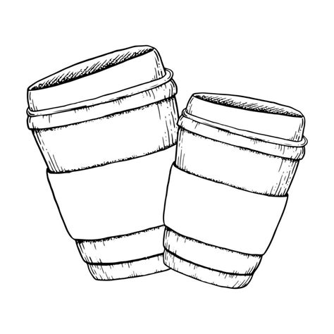 Takeaway Coffee Cups Template Vector Black And White Illustration For Bakery And Cafe Flyers And