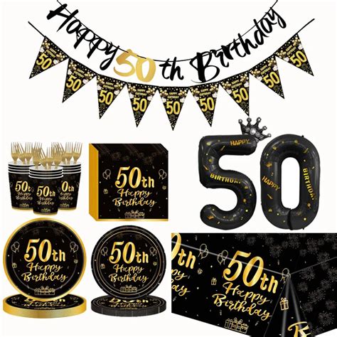 Preto E Ouro Lou A Descart Vel Para 50th Birthday Party Suprimentos De