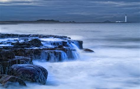 Wallpaper Sea The Sky Clouds Stones Shore Lighthouse The Evening