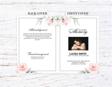 Editable Funeral Program Template With Blush Roses Floral Etsy