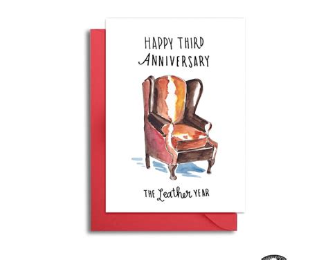 Third Wedding Anniversary Card, Three Years Anniversary, Leather ...