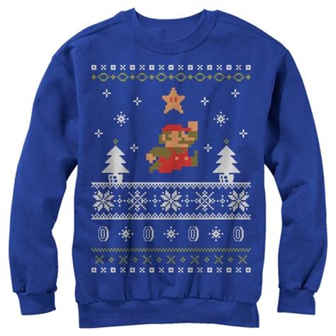 Men's Nintendo Mario Ugly Christmas Sweater Sweatshirt - Royal Blue ...