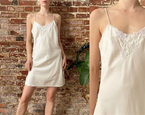 Vintage S Lorraine Off White Satin Mini Slip Dress Medium Etsy