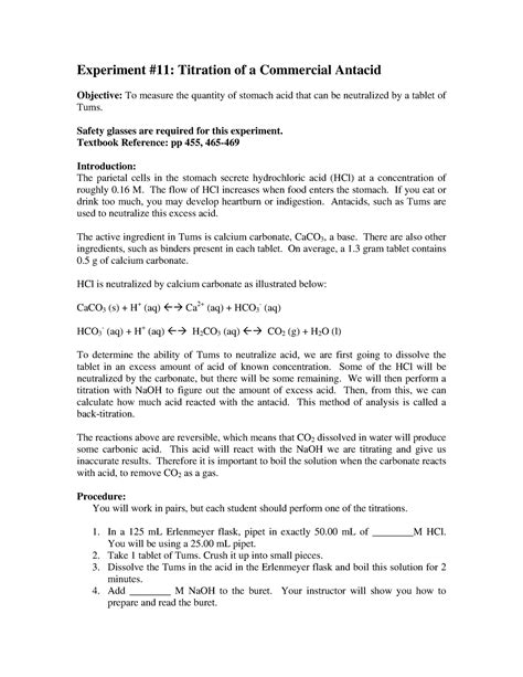 Experiment Titration Commercial Antacid Experiment Titration