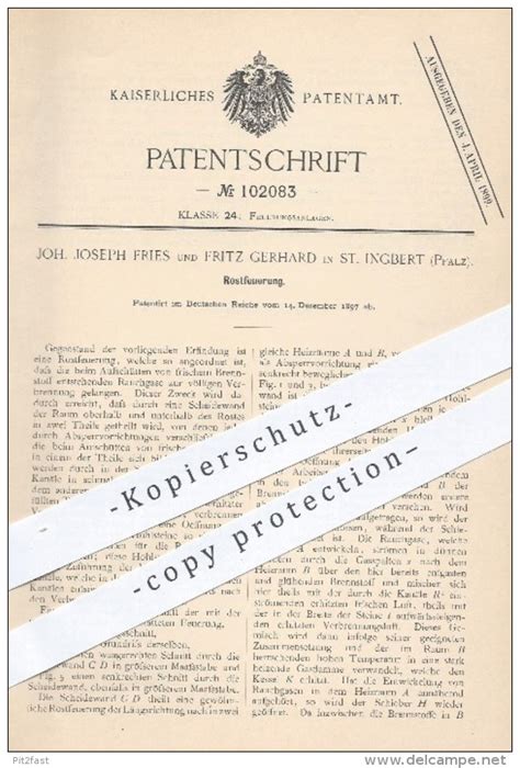 Historische Dokumente Original Patent Joh Joseph Fries Fritz