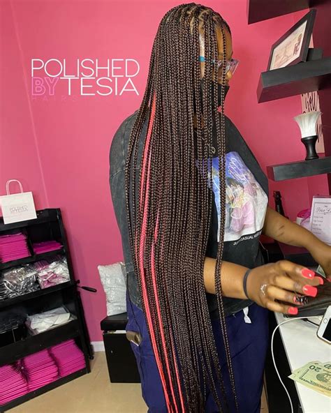 Peek A Boo Pink Small Knotless Braids L Knee Length Braids L