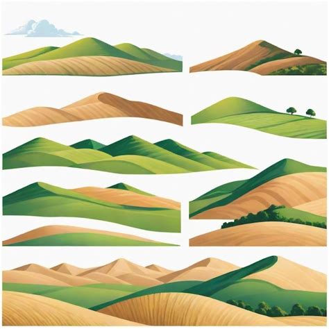 Rolling Hills Vector Set White Background Isolated Premium Ai