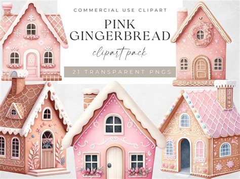 Gingerbread Clipart Pink Christmas Clip Art Watercolor Pastel Holiday