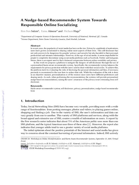 Fillable Online A Nudge Based Recommender System Towards Responsible