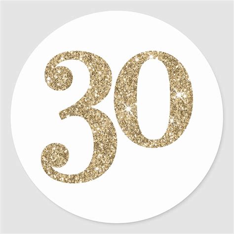 LARGE AGE NUMBER modern 30 gold glitter Classic Round Sticker | Zazzle