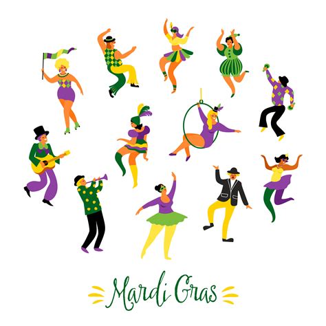 Mardi Gras Vector Illustration Of Funny Dancing Men And Women In