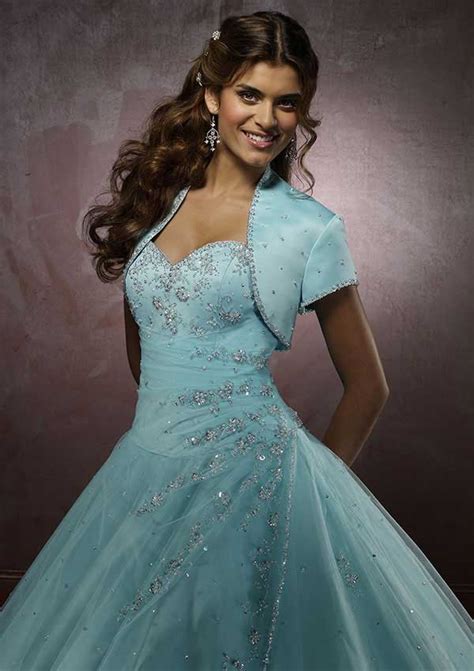 Light Blue Sweetheart Neckline Beaded Tulle Satin Ball Gown