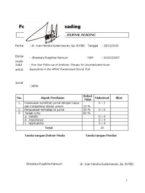 Form Penilaian Journal Reading Bedah Ghestiara Pusphita Hannum 2010221007 Pdf