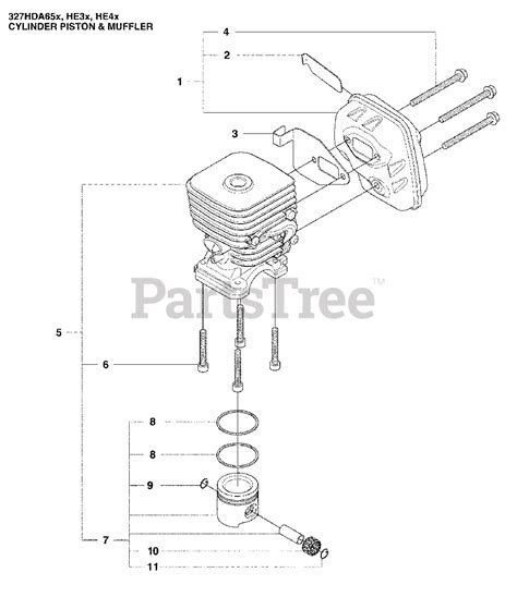 Husqvarna 327 He 3 X Husqvarna Hedge Trimmer 2009 04 Cylinder Piston And Muffler Parts Lookup