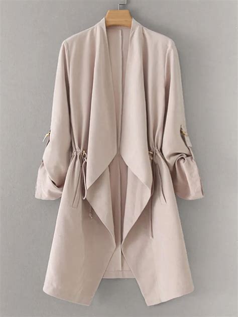 Waterfall Collar Drawstring Slant Pocket Outerwear Coat Clothes Fashion