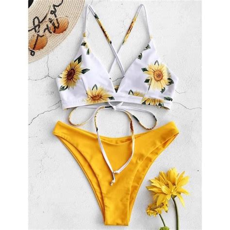 Bikini Swimsuit Maillot De Bain Imprim Tournesol Ensemble Deux