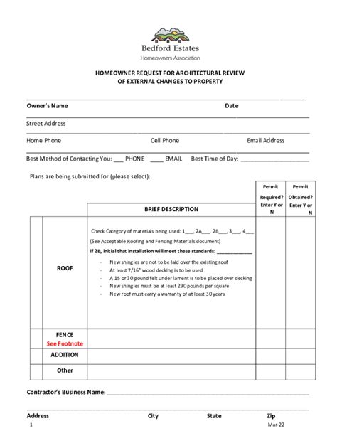 Fillable Online Application For Exterior Alteration Architectural