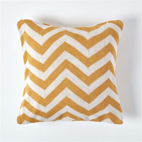 Mustard Yellow Geometric Cotton Knitted Cushion Cover 45 X 45 Cm