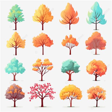 Colorful Illustration Of Trees Isolated On Background With Ai Generated