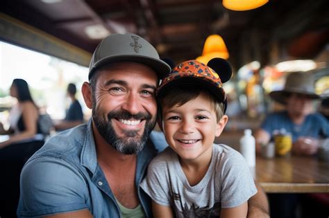 Premium Photo Father And Son Smiling At The Camera