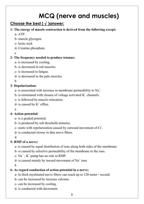 MCQ Nerve And Muscles