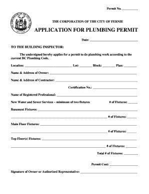 Fillable Online Application For Plumbing Permit City Of Fernie Fax