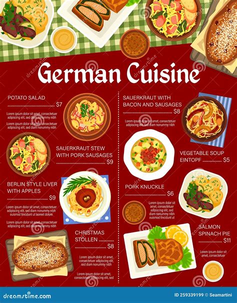 German Cuisine Restaurant Menu Page Template Stock Image - Image of bake, dish: 259339199