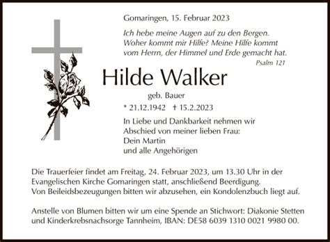 Traueranzeigen Von Hilde Walker Trauer Gea De