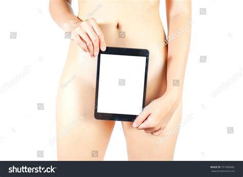 Naked Woman Holding Tablet Free Text Stock Photo 751806682 Shutterstock