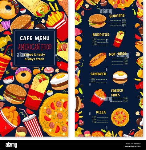 Fast Food Restaurant Menu With Prices Vector Design Of Hamburgers