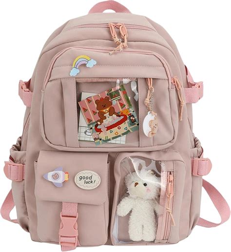 Milageto Mochilas Femininas Bonitas à Prova De Roubo Livro Multi Bolso Com Pin Bear Bolsas