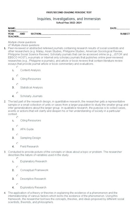 Pt Inquiries Investigations And Immersion Q First Second Grading