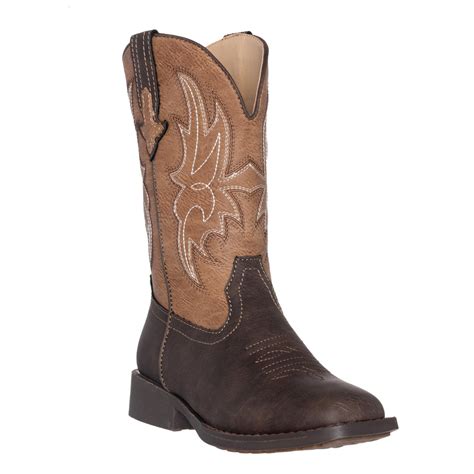 Children Western Kids Cowboy Boot Austin Brown Square Toe For Boys A