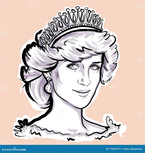 Princess Wales, Lady Diana Portrait Sketch Illustration on White Background Editorial Photo ...