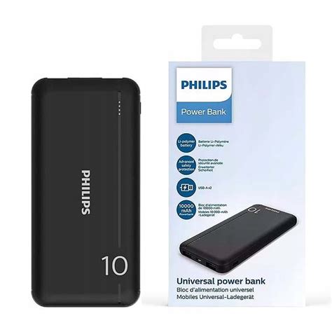 POWERBANK PHILIPS 10000 mAh 2 X USB A BATERIA CZARNY MAŁY SZYBKIE