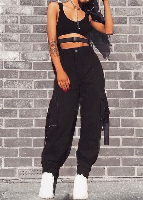 Pants Womens Pocket Ribbon Cargo Pants Streetwear Fashion Women