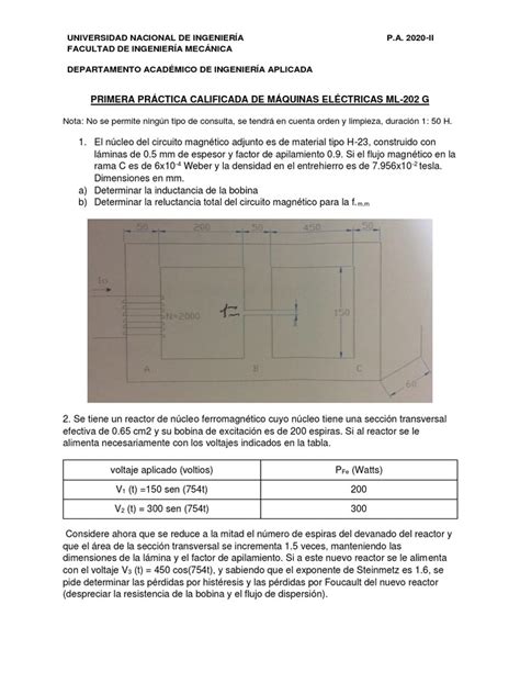 Primera Práctica Calificada De Máquinas Eléctricas Ml 202 G Pdf