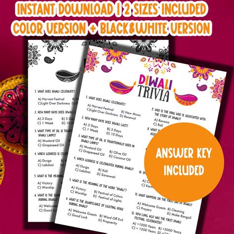 Diwali Games Printable Diwali Trivia Game Deepavali Games Diwali Party