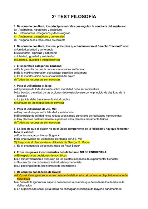 Filosofía Test 6 8 examen test filo 2º TEST FILOSOFÍA De acuerdo