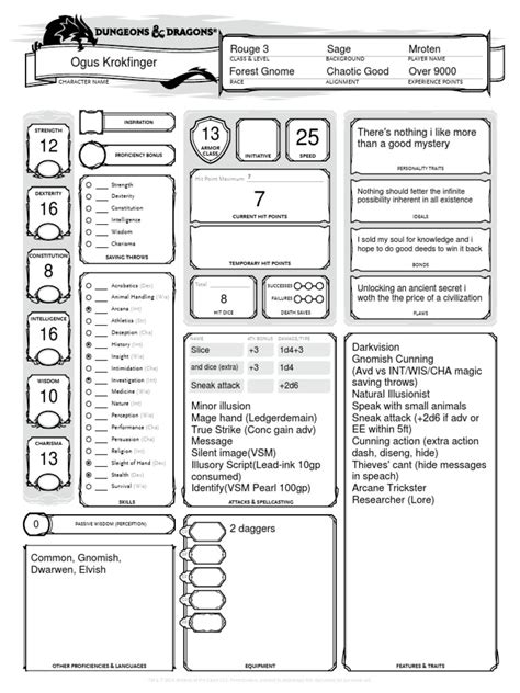 Dnd 5e Charactersheet Form Fillable Gaming Role Playing Games