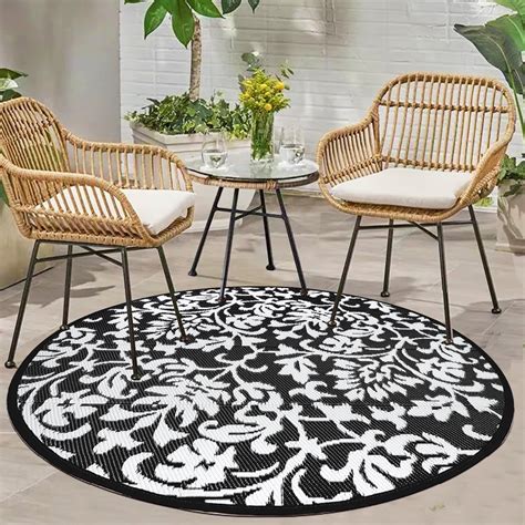 Capslpad Round Outdoor Patio Rugs 5' Waterproof Plastic Straw Rug ...