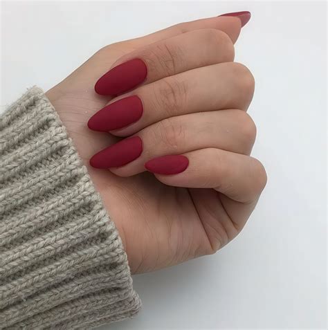 Matte Red Almond Nails