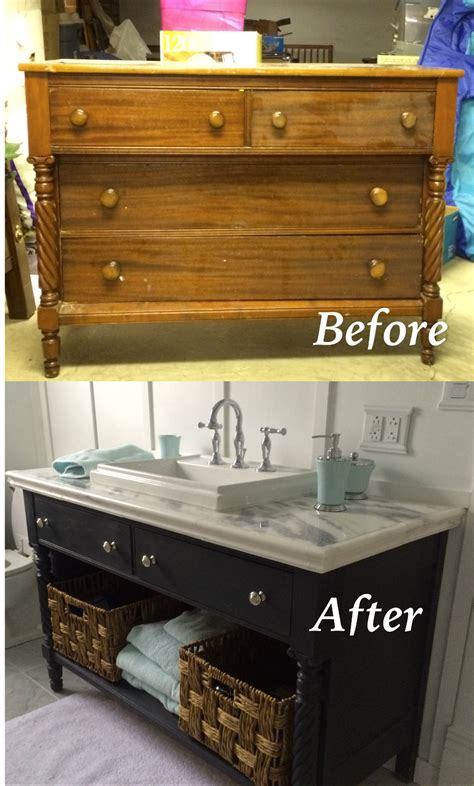 Re Do Of An Old Dresser Into A Bathroom Vanity Painted With Chalk In