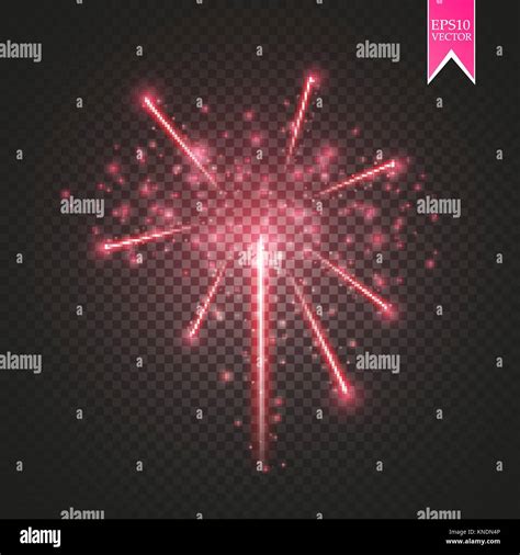 Red Firework Lights Effect With Glowing Stars In Sky Isolated On