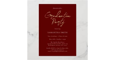 Red Gold Modern Calligraphy Graduation Party Foil Invitation Zazzle