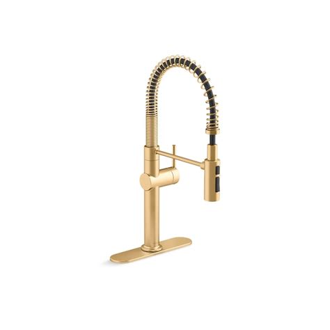 Kohler Crue Pre Rinse Spring Vibrant Brushed Moderne Brass Single Handle Pull Down Kitchen