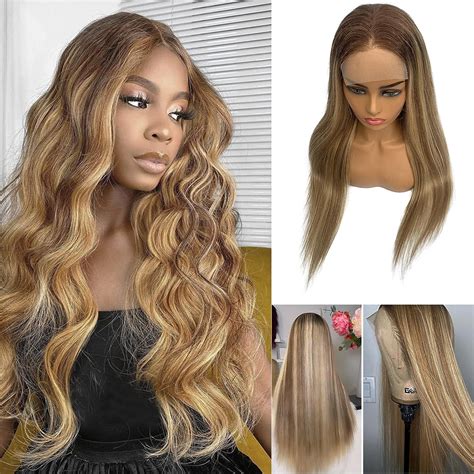 Amazon Ombre Lace Front Wig Human Hair Balayage Walnut Brown To Ash Blonde With Blonde