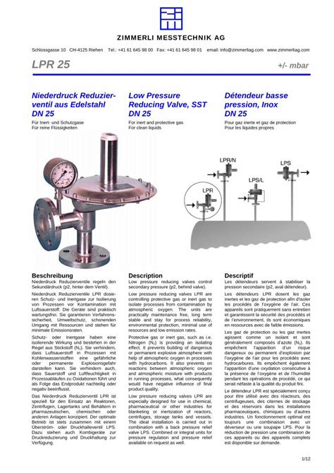 PDF ZIMMERLI MESSTECHNIK AG Zimmerli Inert Low Pressure