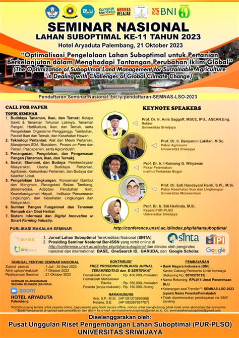 Seminar Nasional Lahan Suboptimal Ke 11 Tahun 2023 Faculty Of Agriculture