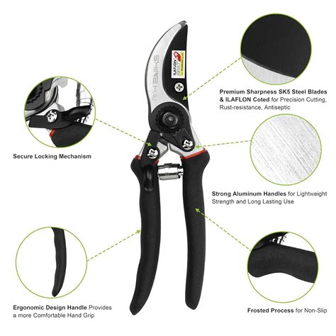 SHINE HAI Professional Hand Pruner Bypass Pruning Shears with Safety Lock, Tree Trimmers ...